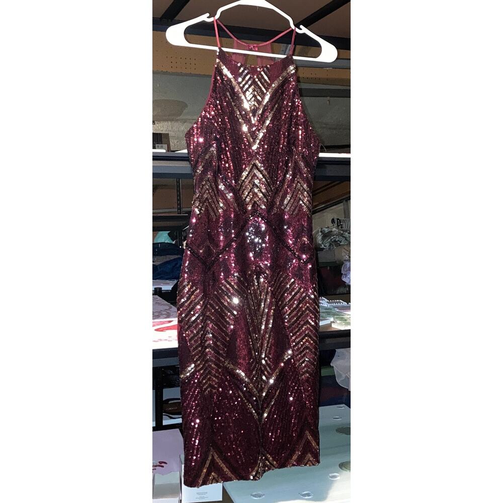 8 Bisou Bisou Michele Bohbot high neck sequin red mini prom formal dress party - Picture 2 of 3